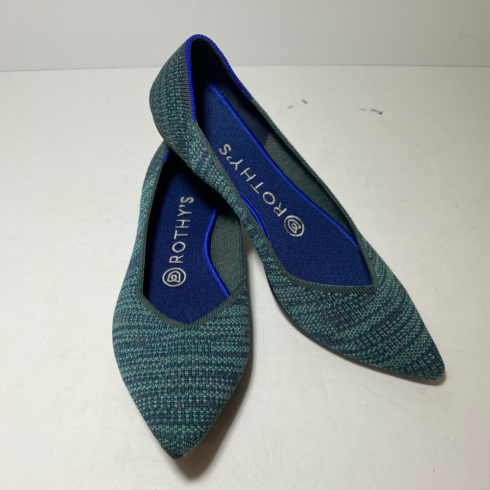 Rothy's Aqua Heather The Point Flats Blue-Green Recycled Textile Size 7